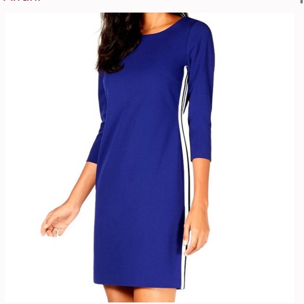 Alfani Petite Varsity Striped Sheath Dress - Blue white - 14P - NWT